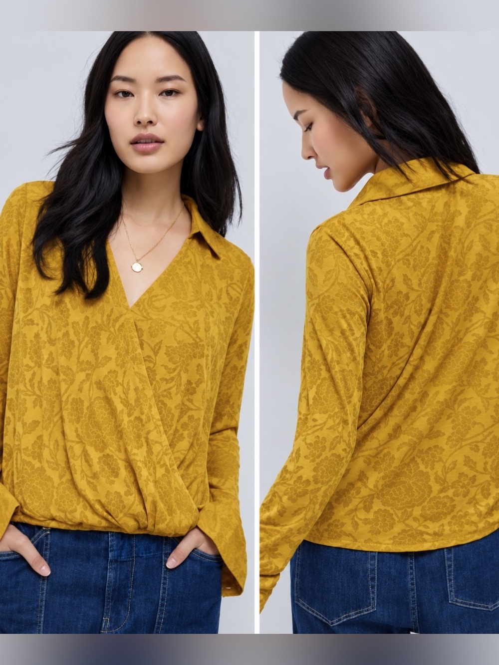 🌺 Maeve Anthropologie Gold Floral Burnout Surplice Blouse